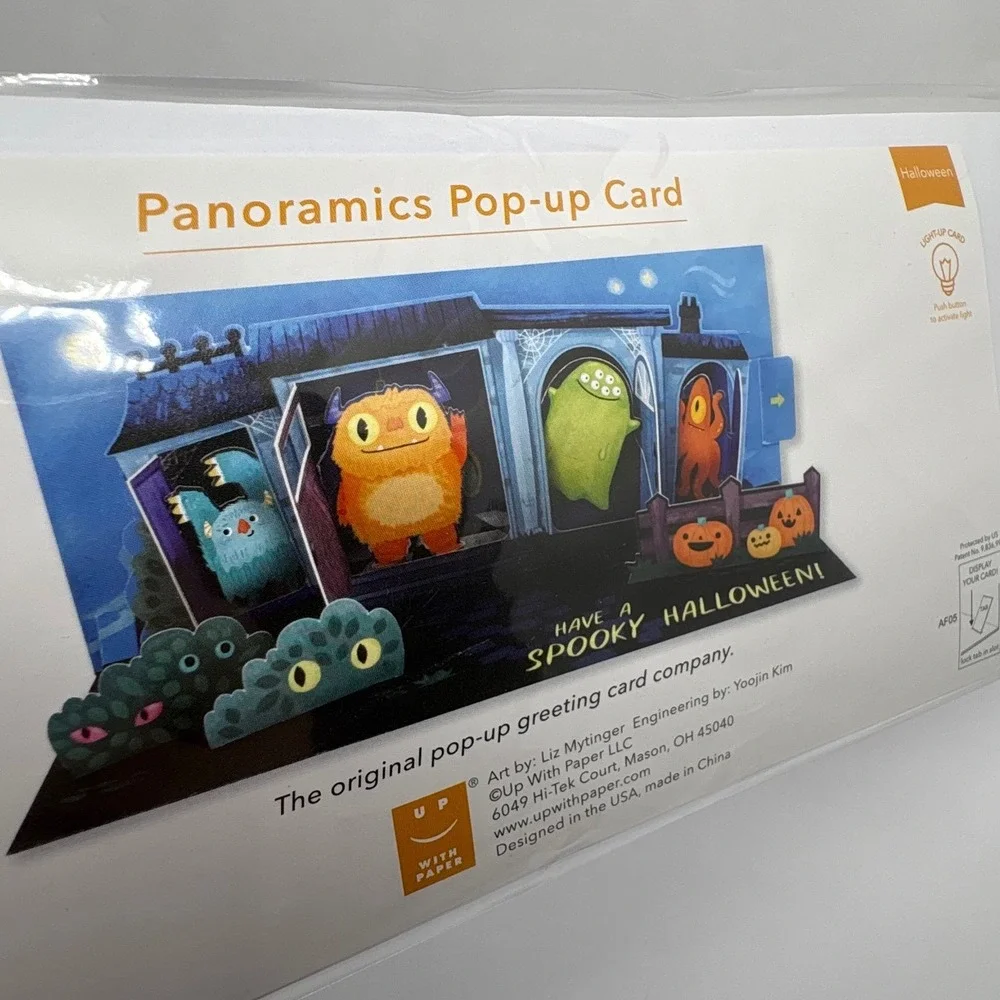 Up With Paper Haunted Monsters Halloween Panoramics Pop-Up Light Up Card‎